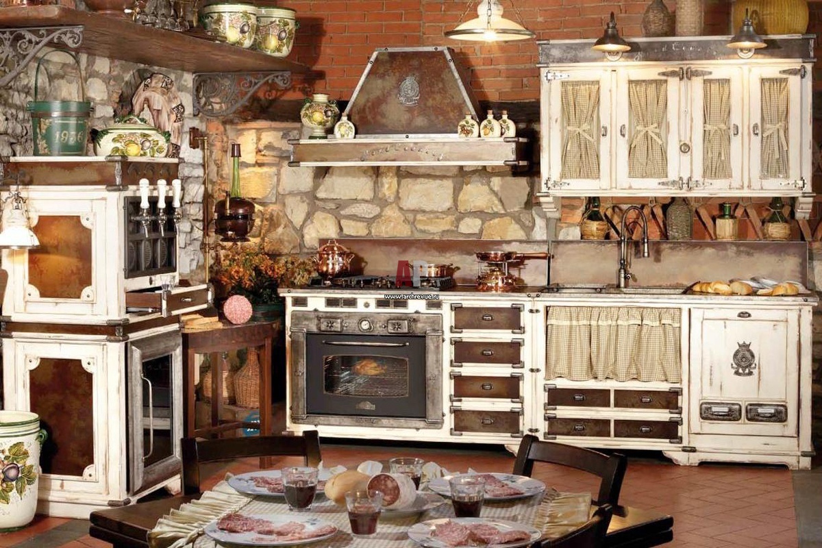 Дизайн кухни под старину в частном доме