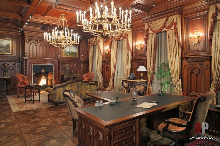 Фото интерьера кабинета резиденции в дворцовом стиле