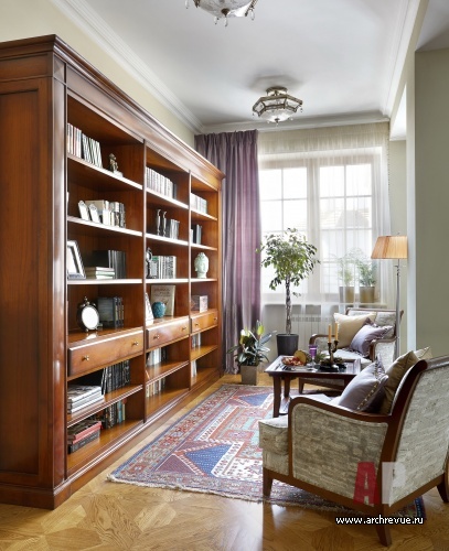 Фото интерьера библиотеки дома в стиле неоклассика