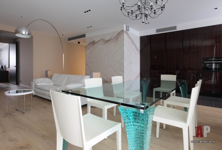 Фото интерьера столовой квартиры в стиле минимализм Фото интерьера кухни квартиры в стиле минимализм