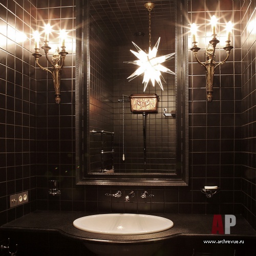 Фото интерьера гостевого санузла двухэтажной квартиры в стиле фьюжн