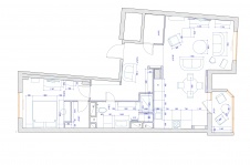 Планировка двухкомнатной квартиры с общей гостиной-кухней.