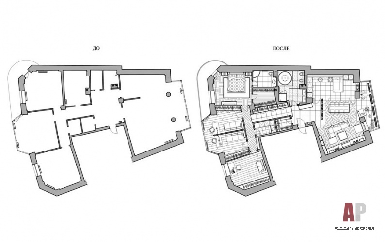 Планировка квартиры для большой семьи. Общая площадь - 180 кв. м.