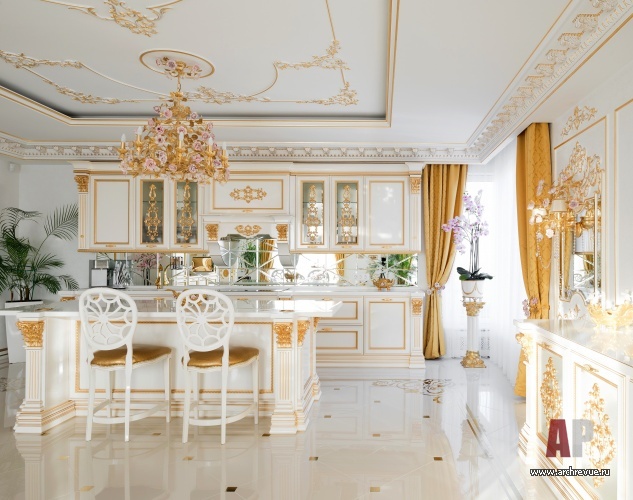 Фото интерьера кухни квартиры в дворцовом стиле