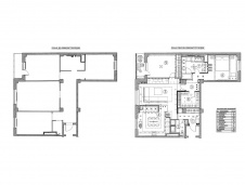 Планировка квартиры в клубном стиле более 100 кв. м до и после перепланировки.