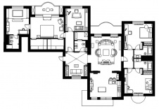 Планировка большой квартиры с тремя спальнями.