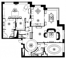 Планировка элитной 3-х комнатной квартиры с круглой прихожей.