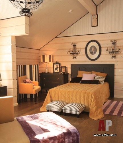 Фото интерьера спальни дома из клееного бруса