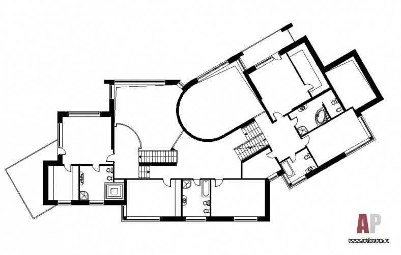 Планировка 2 этажа дома 680 кв. м. в современном стиле.