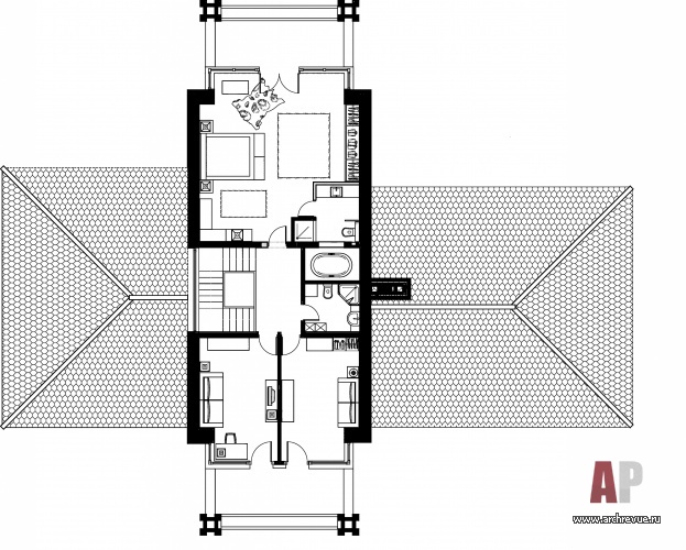 Планировка 2 этажа 2-х этажного коттеджа.