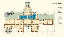 Планировка первого этажа частной загородной усадьбы 1700 кв. м в стиле модерн.