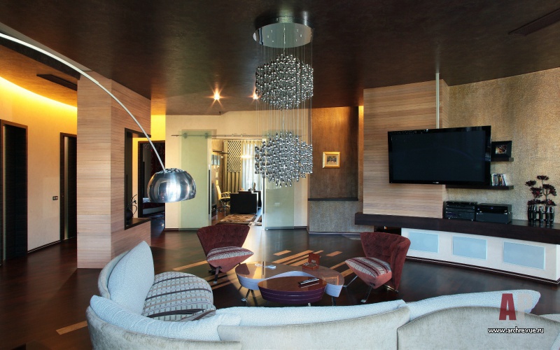 Фото интерьера гостиной пентхауса в современном стиле