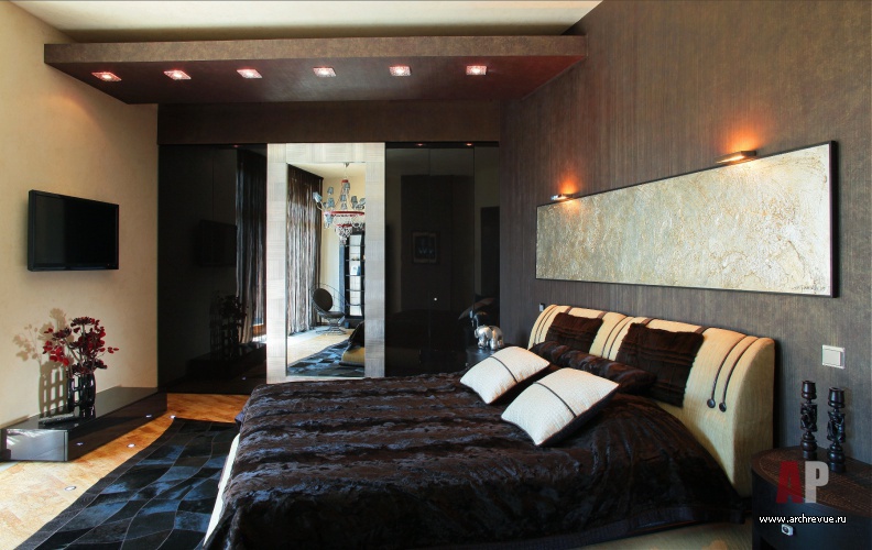 Фото интерьера спальни пентхауса в современном стиле