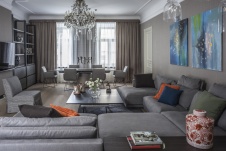 Фото интерьера гостиной квартиры в стиле неоклассика 