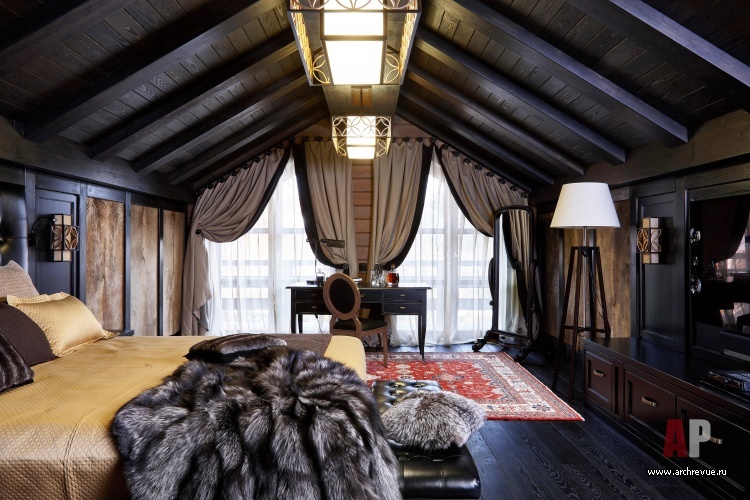 Фото интерьера спальни дома в стиле шале