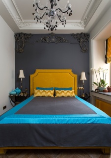 Фото интерьера спальни небольшой квартиры в стиле фьюжн