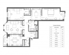План 3-х комнатной квартиры в стиле неоклассика на Кутузовском проспекте.