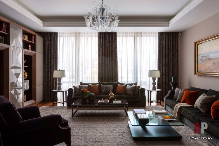 Фото интерьера гостиной таунхауса в современном стиле