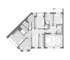Планировка 2 этажа 2-х этажного таунхауса с расстановкой мебели.