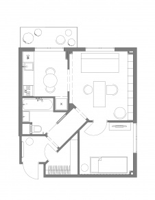 Планировка типовой малогабаритной двушки площадью 38 кв. м.