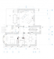 Планировка 1 этажа 2-х этажного загородного дома общей площадью 309 кв. м.