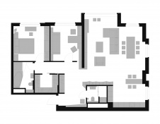 Планировка 3-х комнатной квартиры в Доме на Мосфильмовской (архитектор здания – Сергей Скуратов).