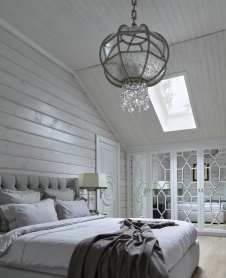 Фото интерьера спальни деревянного дома в английском стиле Фото интерьера мансарды деревянного дома в английском стиле