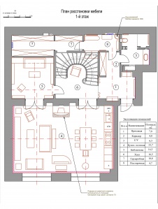 Планировка 1 этажа 2-х этажной квартиры на Саввинской набережной.