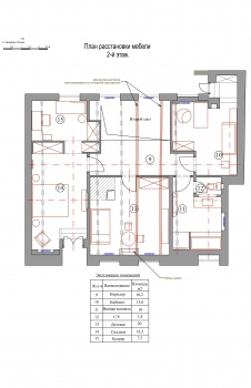 План второго этажа двухэтажной квартиры в стиле фьюжн. Общая площадь – 200 кв. м.