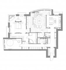 Планировка представтельской 3-х комнатной квартиры с панорамным остеклением.