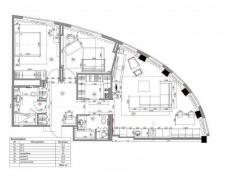 Планировка мужской квартиры с радиусной фасадной стеной.