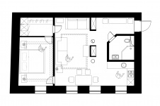 Планировка двухкомнатной квартиры для временного проживания семейной пары.