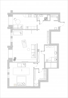 Планировка квартиры 126 кв. м с одной спальней для бизнес-леди.