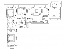 Планировка 4-х комнатной квартиры с парадной анфиладой для семьи с двумя детьми.