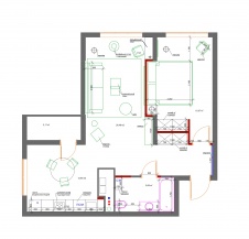 Панировка двухкомнатной квартиры для одного заказчика после реконструкции. Общая площадь - 61,7 кв. м.