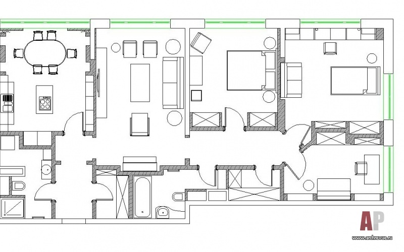 Планировка 4-х комнатной квартиры площадью 120 кв. м.