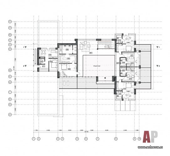 Планировка 2 этажа 2-х этажного дома в современном стиле.