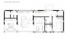 Планировка небольшого курортного гостевого дома с тремя комнатами.