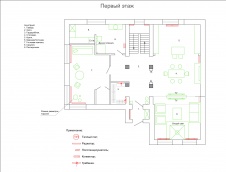 Планировка 1 этажа 2-х этажного дома для семьи с двумя детьми.