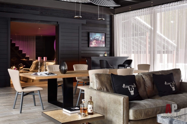 Фото интерьера гостиной гостевого дома в стиле шал е