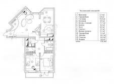 Планировка 3-х комнатной квартиры с овальной стеной и полукруглой гардеробной.