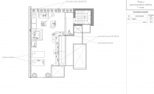 Планировка открытой веранды с павильоном на крыше 3-х этажной квартиры в современной высотке.