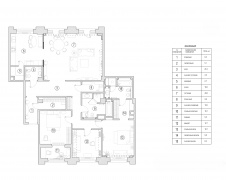 Планировка семейной квартиры в ЖК «Итальянский квартал» с тремя санузлами и общей парадной гостиной.