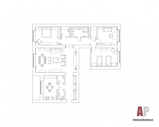 Планировка 4-х комнатной квартиры для старшего поколения семьи. Общая площадь – 140 кв. м.
