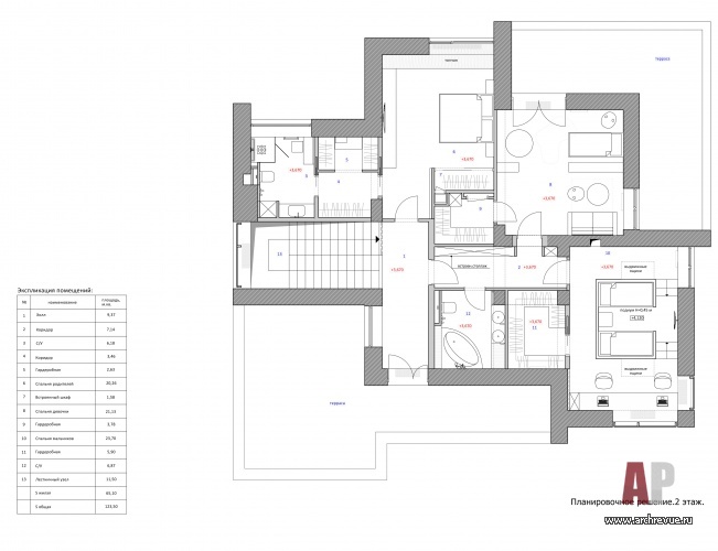 Планировка 2 этажа небольшого 2-х этажного семейного дома в Подмосковье.