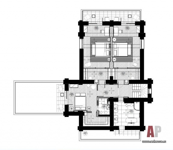 Планировка 2 этажа 3-х этажного коттеджа в Сочи.