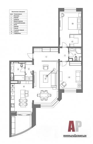 План трехкомнатной квартиры 90 кв. м. после перепланировки.