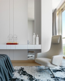 Фото интерьера спальни пентхауса в стиле минимализм