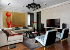 Фото интерьера гостиной пентхауса в стиле ар-деко