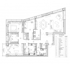 Планировка больой 4-х комнатной квартиры с острым углом в гостиной